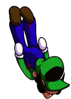 a cartoon of a man in a green hat falling backwards