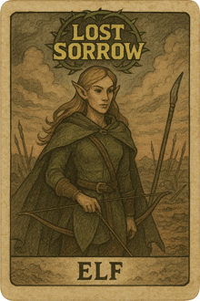 a card with a picture of an elf and the words lost sorrow on it