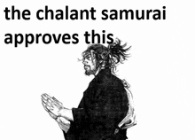 a black and white drawing of a samurai with a ponytail and a sword on his back .