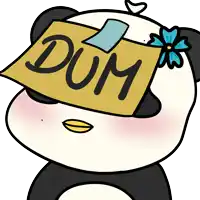 a panda bear has a sticky note taped to its head that says dum