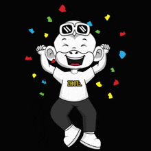 a cartoon monkey wearing sunglasses and a shirt that says ' zhot ' on it