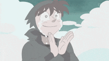a cartoon character is laughing with his hands folded in front of his face