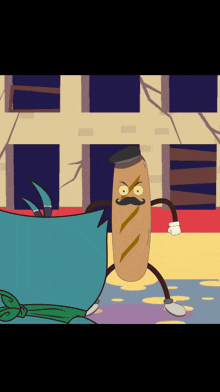 a cartoon of a loaf of bread with a mustache