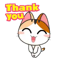 a cartoon cat is saying thank you with its paws folded