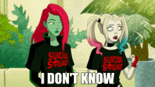 harley quinn and poison ivy from the suicide squad standing next to each other