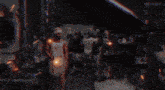 a blurred image of a red explosion with the words " one hundred " on the bottom left