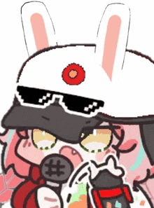 a cartoon of a rabbit wearing sunglasses and a hat holding a microphone