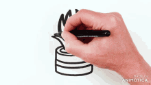 a person is drawing a plant with a marker and the words made in animotica are visible