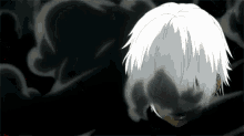 a cartoon character with white hair is surrounded by smoke