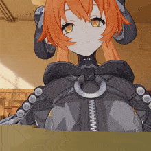 a cartoon character with orange hair and a zipper on her chest