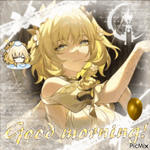 a picture of a girl with the words good morning