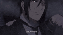 a man in a tuxedo is smiling and saying yes my lord
