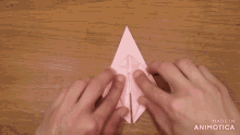 a person is making an origami object with the words made in animotica on the bottom right