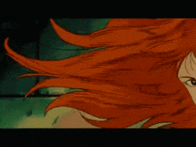 a close up of a cartoon girl with long red hair