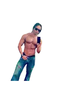 a shirtless man taking a selfie with a cell phone