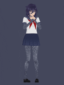 a girl with spider webs on her legs is wearing a sailor uniform