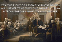 a painting of a group of men with the words " yes the right of assembly " above them