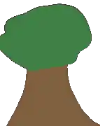 a pixel art drawing of a tree with a green top