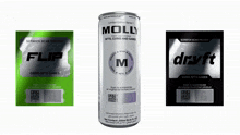 a can of molly flip coins nfts games sits next to a can of dryft coins nfts games