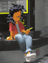 a cartoon character sits in front of a sign that says ' king ' on it