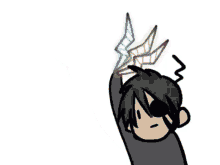 a cartoon character is holding a rainbow colored lightning bolt in his hand .