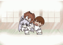 a cartoon of a boy and a girl in kimonos