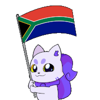 a cartoon drawing of a cat holding a flag