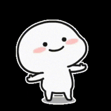 a white cartoon character is standing with his arms outstretched and a smile on his face .