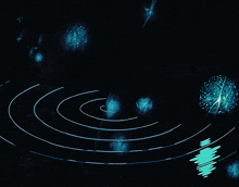 a black background with a few blue circles and lines
