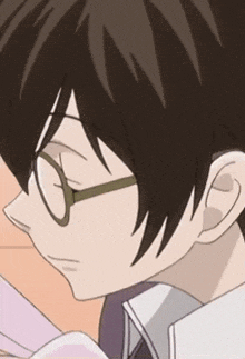 a close up of a person wearing glasses in a cartoon .