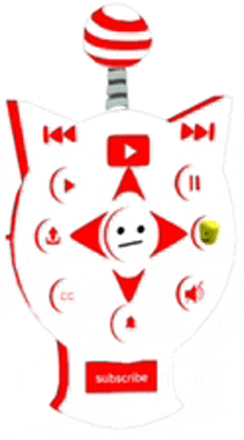 a remote control with a smiley face on it and a subscribe button .
