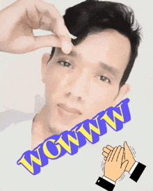 a picture of a man 's face with the words wow ww on it
