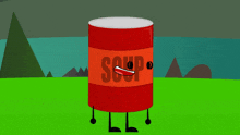 a can of soup is laying on the ground