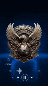 a loading screen with an eagle and the words " intuisi fam " on it