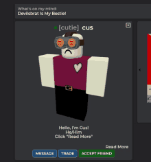 a screenshot of a roblox character named cutie