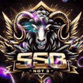 a logo for ssb not 3 with a goat with horns