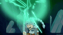 a cartoon drawing of a girl holding a sword with the name igmissed below it