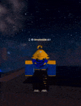 a cartoon character with a star on his head is standing in front of a night sky .