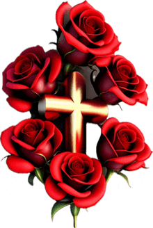 Cross With Red Roses Gold Cross N Red Roses GIF