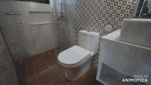 a bathroom with a toilet and a sink made by animatica