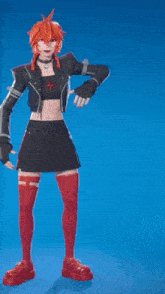a girl with red hair and red knee high socks