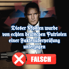 a man in a suit and tie is standing in front of a red button that says falsch