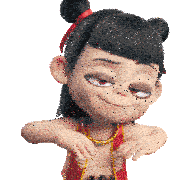 a cartoon girl is making a funny face while holding her chest