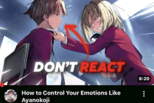 a video titled " how to control your emotions like ayanokoji " is shown