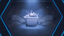 a woman in a bathtub is surrounded by bubbles