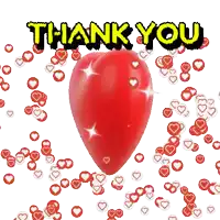 a red heart is surrounded by red and white hearts and says thank you