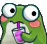 a frog is drinking a smoothie with a straw .
