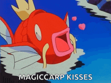 a cartoon of a fish with the words magiccarp kisses