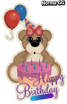 happy birthday balloons bear candle cake