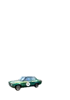 a green and yellow car with a sticker on the side that says ' lotus ' on it